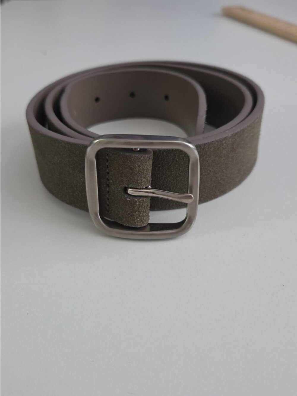 NWT EXPRESS Olive Suede Leather Square Brushed Metallic Buckle SIze 30/32
